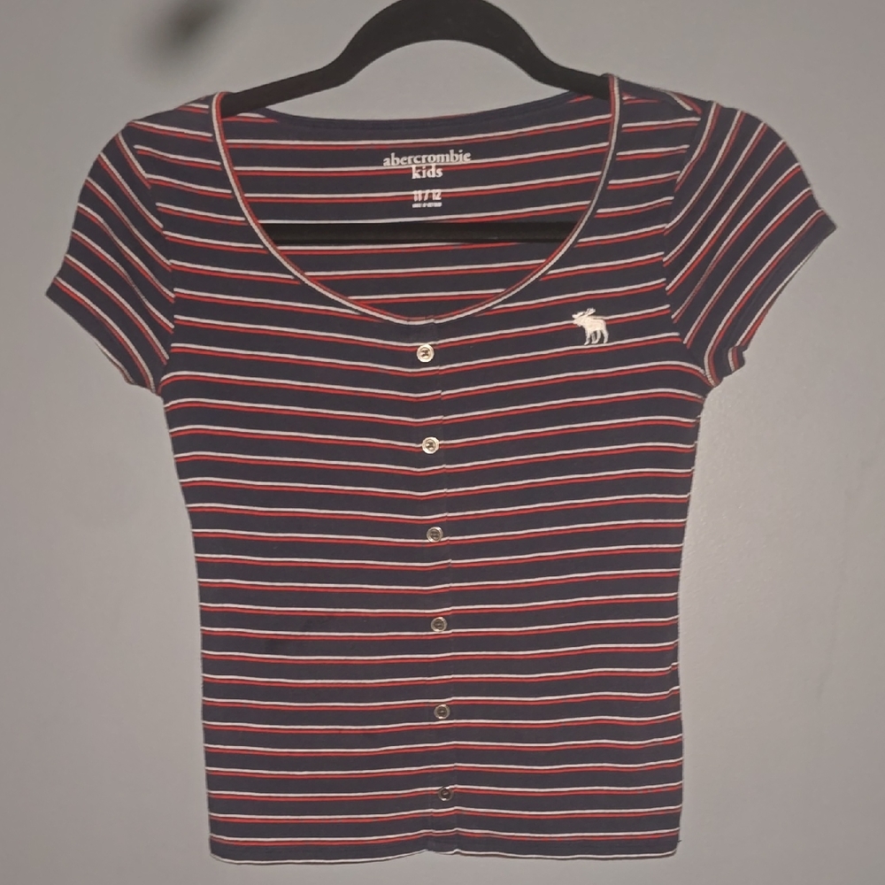 Abercrombie Kids Navy and Red Striped Tee